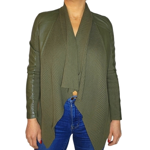 Blank NYC Jackets & Blazers - Blank NYC Faux Leather Cotton Mix Open Jacket Green X Small